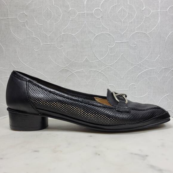 Rangoni Loafers Womens 8 Black Leather Soft Mesh Oval Heels Slip On Italy - Picture 1 of 16